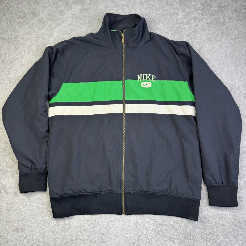 Vintage Nike Track Jacket Mens XL Black Colorblock Swoosh Full Zip Retro Outdoor